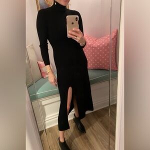 A.L.C. Ambrose Soft Black Knit Turtleneck Midi Dress w/ Slit Size Medium